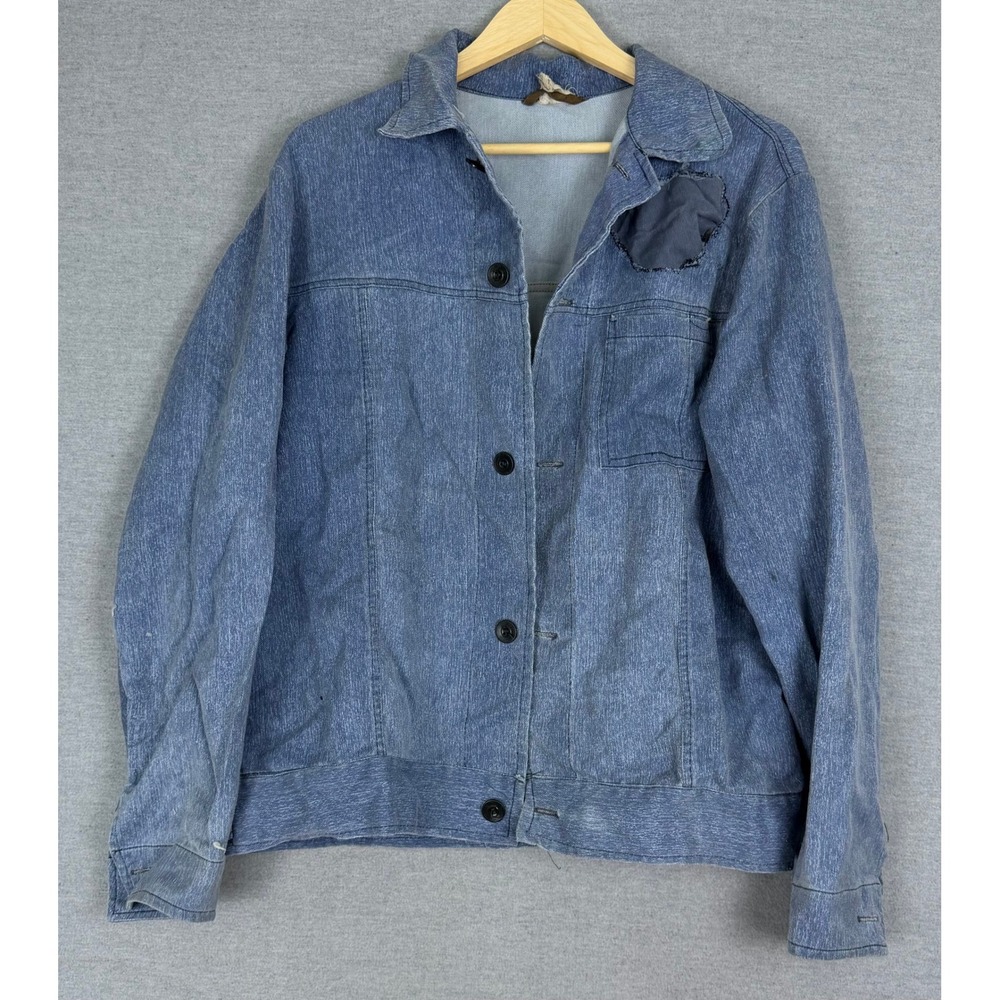 Vintage Faded Blue French Chore Jacket Mens XL Workwear Utility Coat Repair